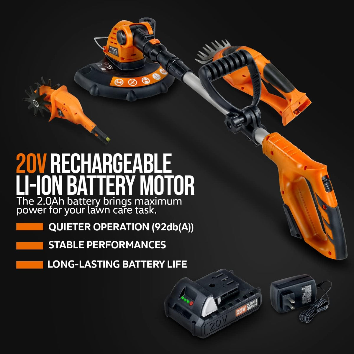 3 in 1 Tiller Weed Wacker Hedge Trimmer Garden Shear Cordless Battery 20V 2Ah Lightweight K322666