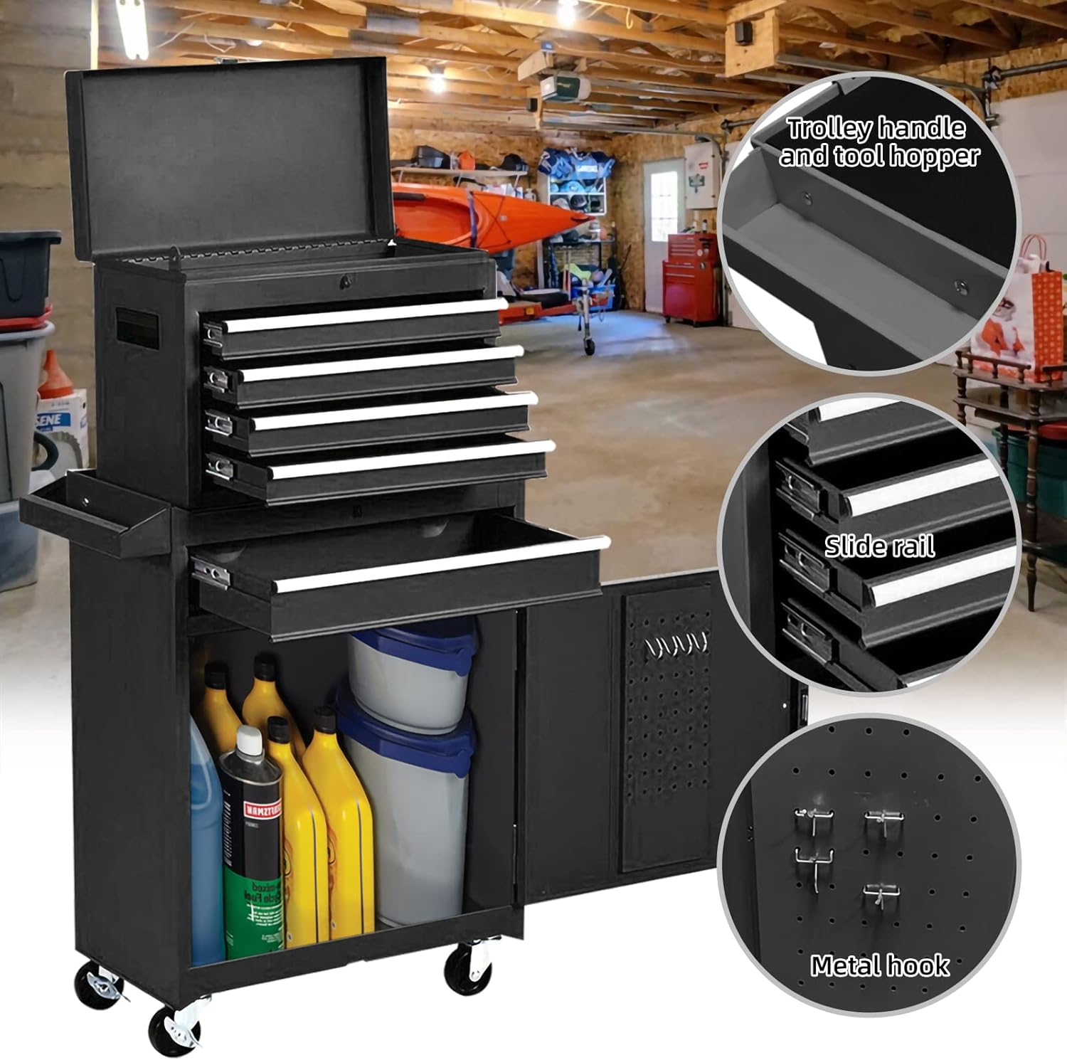 Black 5-Drawer Rolling Tool Chest with Wheels L497420
