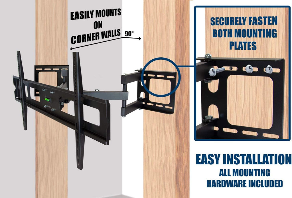 Black Corner TV Mount for 37-63 inch Flat Panel Screens, VESA up to 800x400, 132 lb Capacity, Pack of 2 G491