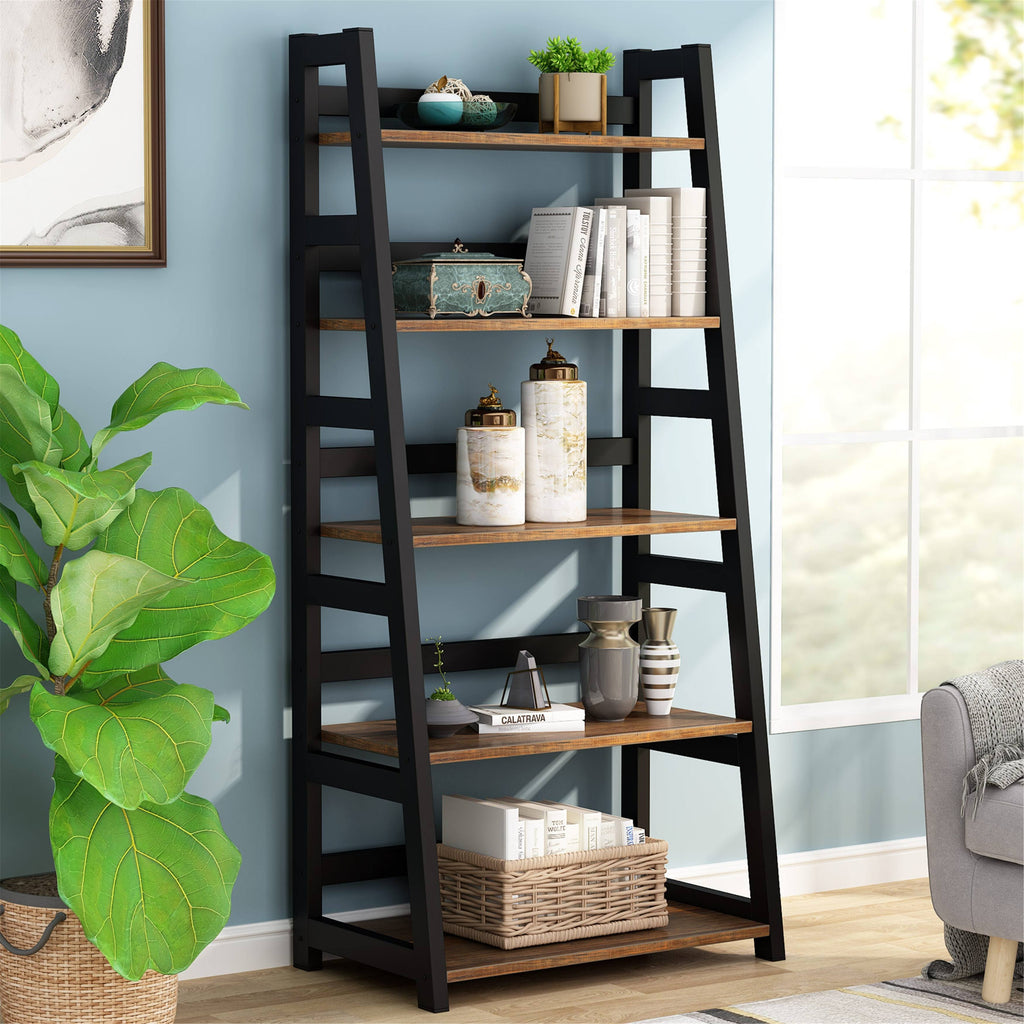 Walnut/Black 5-Tier Bookshelf R694887