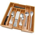 Bamboo Kitchen Drawer Organizer with 5 Compartments and 2 Expandable Utensil Drawer L29822