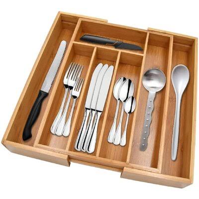Bamboo Kitchen Drawer Organizer with 5 Compartments and 2 Expandable Utensil Drawer L29822