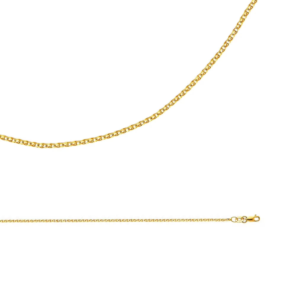 Solid 14k Yellow Gold Necklace Wheat Chain Flat Open Cable Link Polished Genuine Thin, 1.5 mm - 16 inch C929
