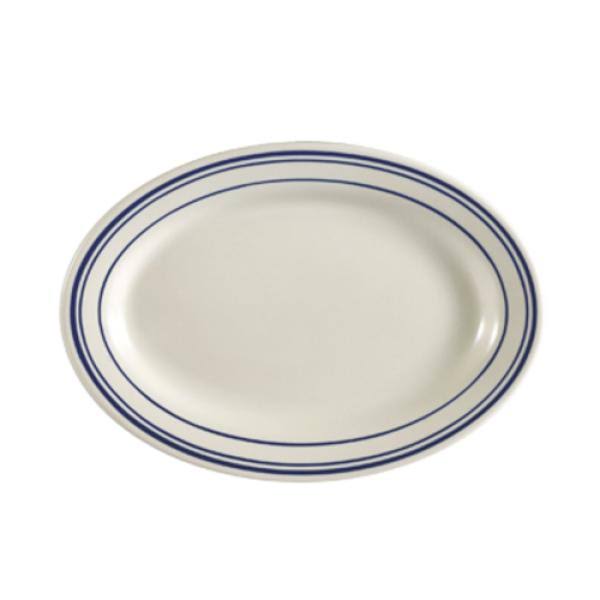 Blue Line Rolled Edge Oval Platter 15-1/2in. x 10in. Y136