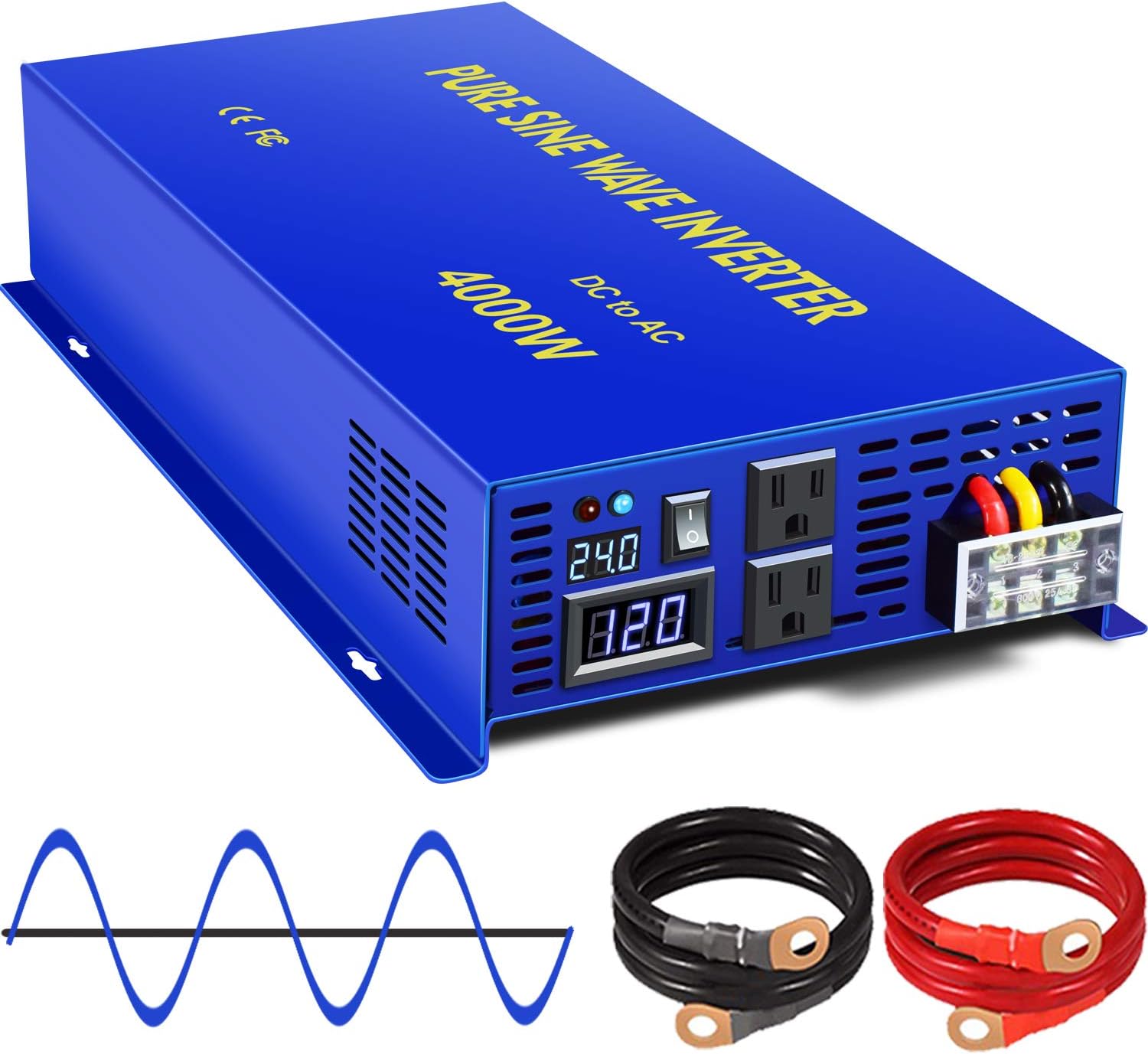 3500W / 7000W Peak 24V DC to AC 110V 120V Pure Sine Wave Power Inverter with LCD Display R98695