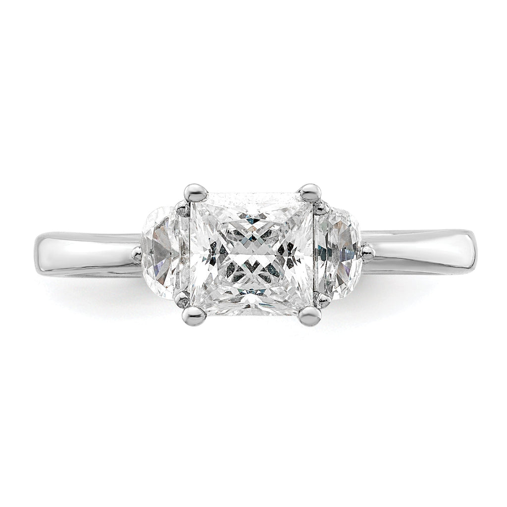 14k White Gold 3 Stone Half Moon Princess Cut CZ Ring C2364