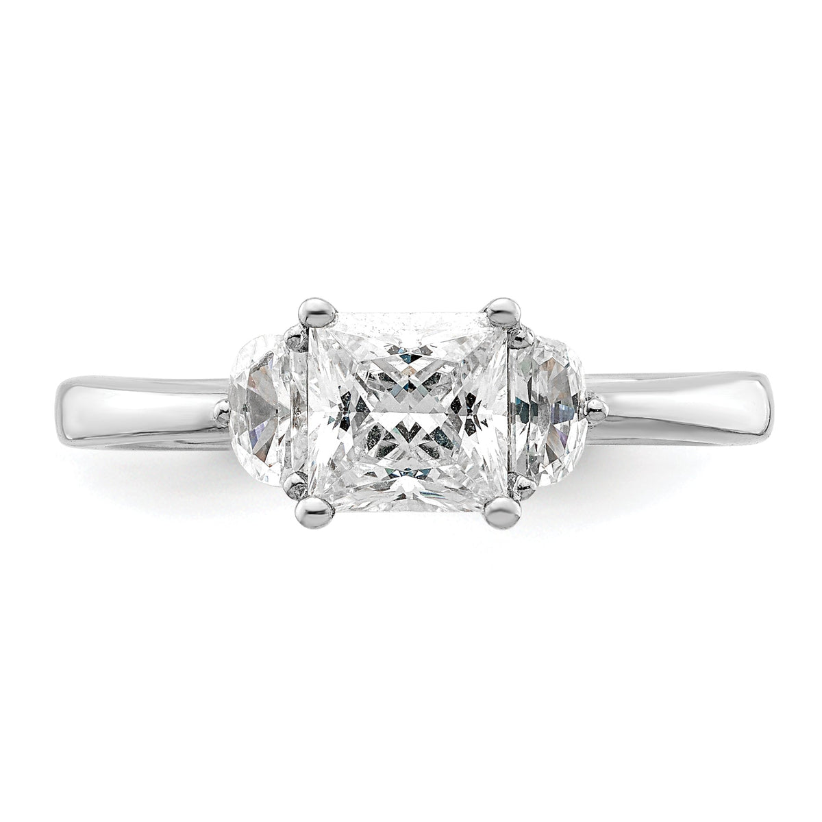 14k White Gold 3 Stone Half Moon Princess Cut CZ Ring C2364