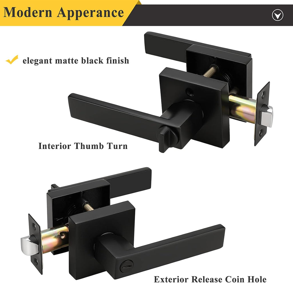 Matte Black Square Privacy Door Levers, Keyless Interior Door Handles Z9017
