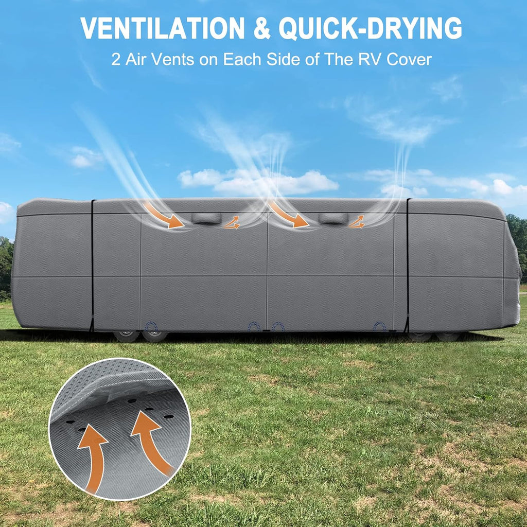 RV Cover Heavy Duty Anti-UV Rip-Stop Breathable with 2Pcs Straps & Gutter Covers C115477