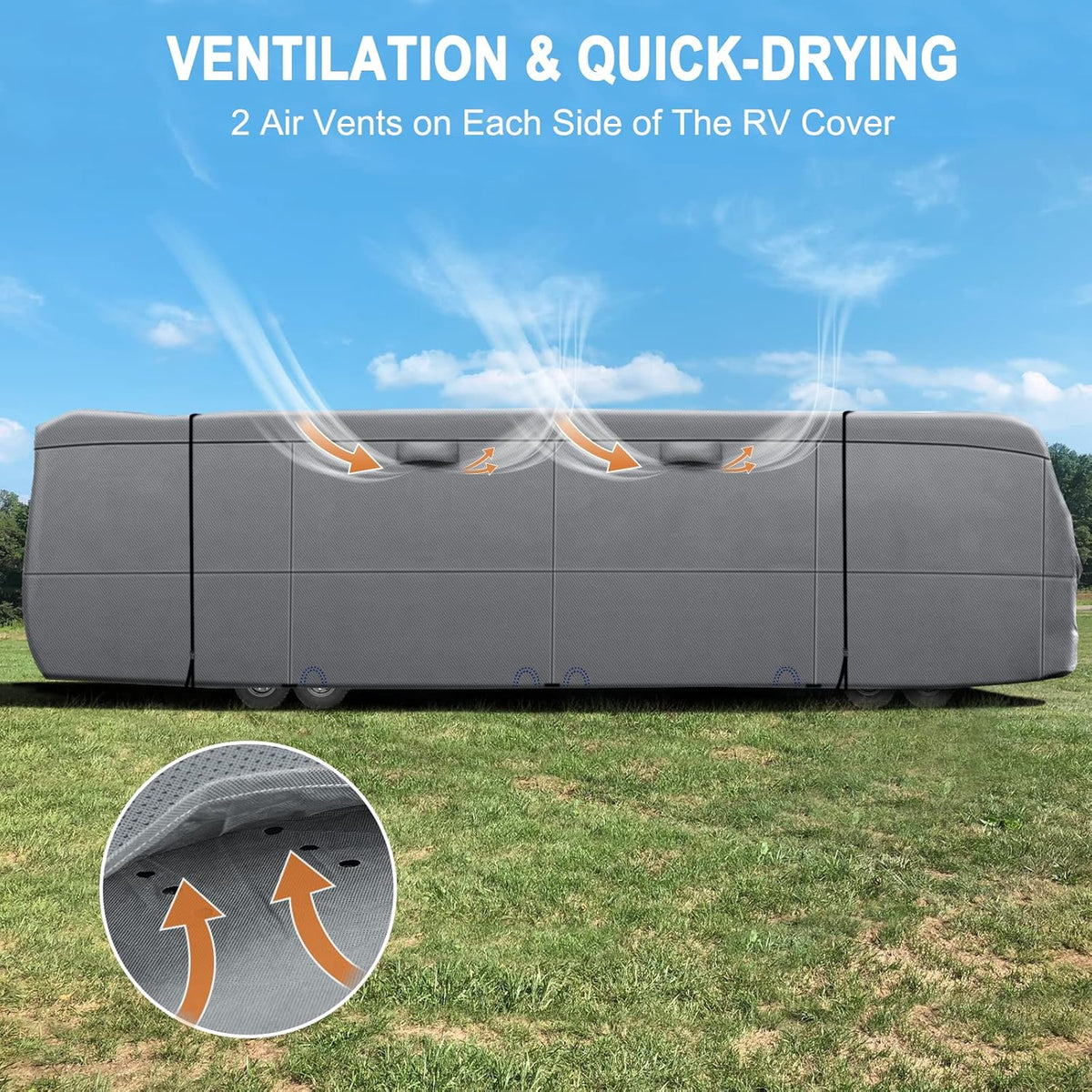 RV Cover Heavy Duty Anti-UV Rip-Stop Breathable with 2Pcs Straps & Gutter Covers C115477