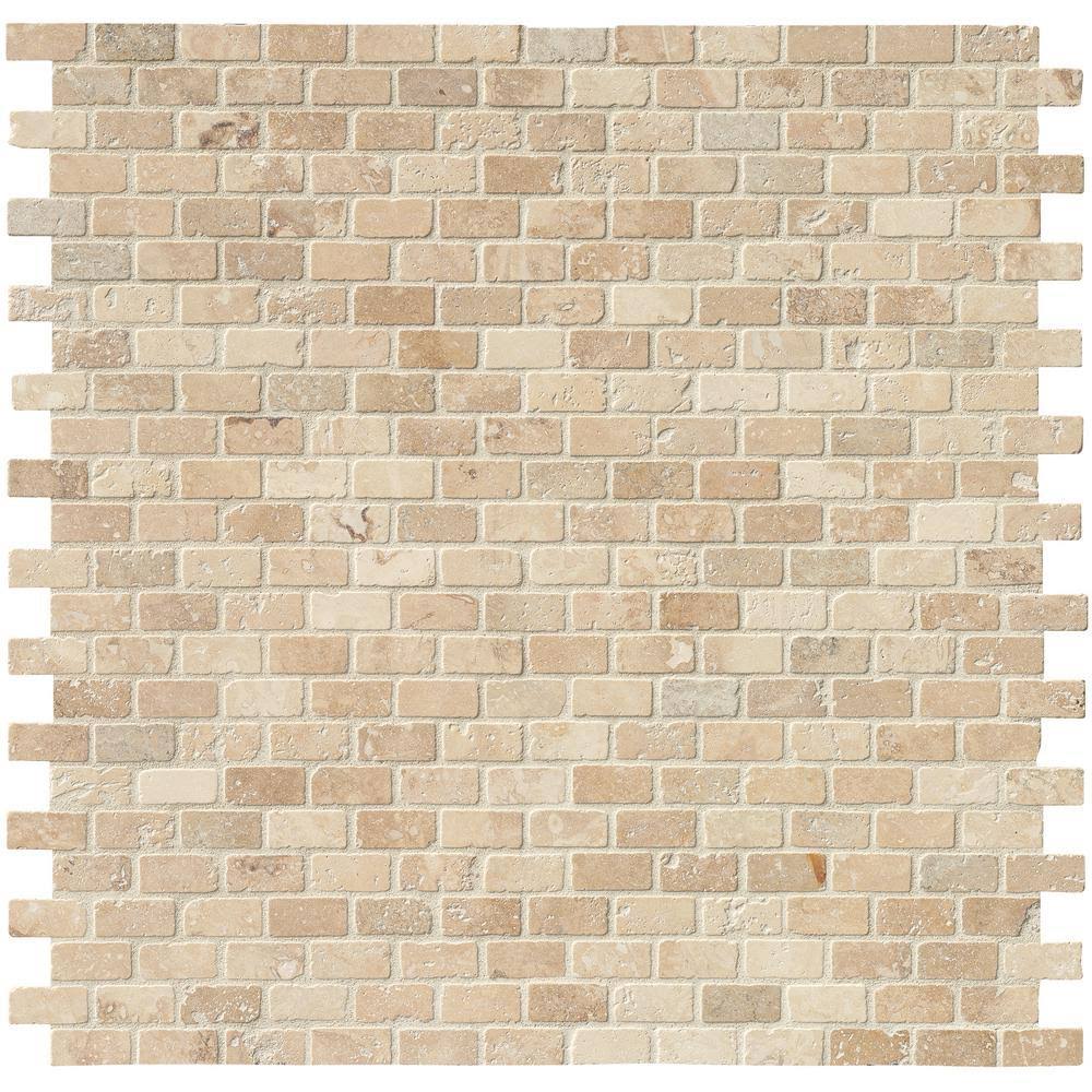 Tumbled Travertine Mesh-Mounted Mosaic Tile A1955