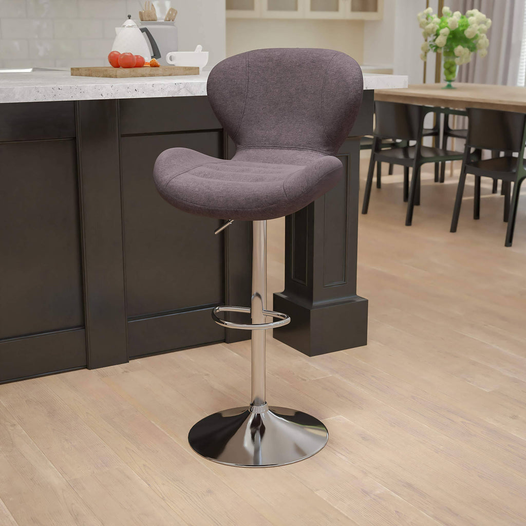 Charcoal Fabric Adjustable Height Barstool with Chrome Base G58076