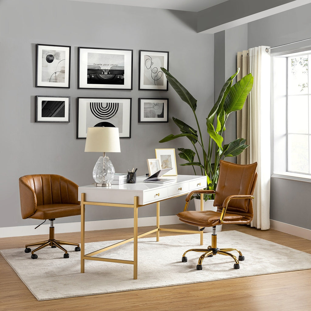 Faux Leather Swivel Office Desk Chair with Height-adjustable Z5287