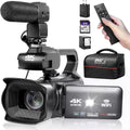 4k Video Camera Camcorder with 18X Digital Zoom, 64MP, 4.0-inch Rotating Touchscreen, 64GB SD Card, Microphone, Remote Control, Durable Battery (Black) L8501