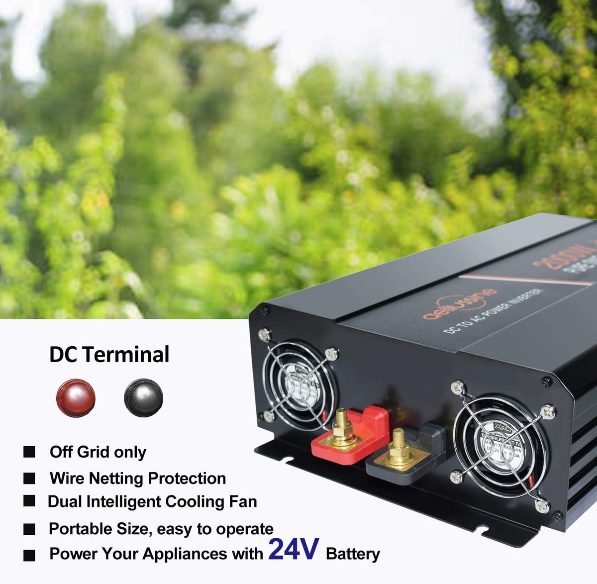 Power Inverter 2000W Pure Sine Wave 12v DC to AC 120v Peak 4000 Watt Converter with LCD Display USB Charge Port F387