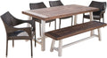6 Piece Stacking Wicker Dining Set with Acacia Wood Table and Bench C32479