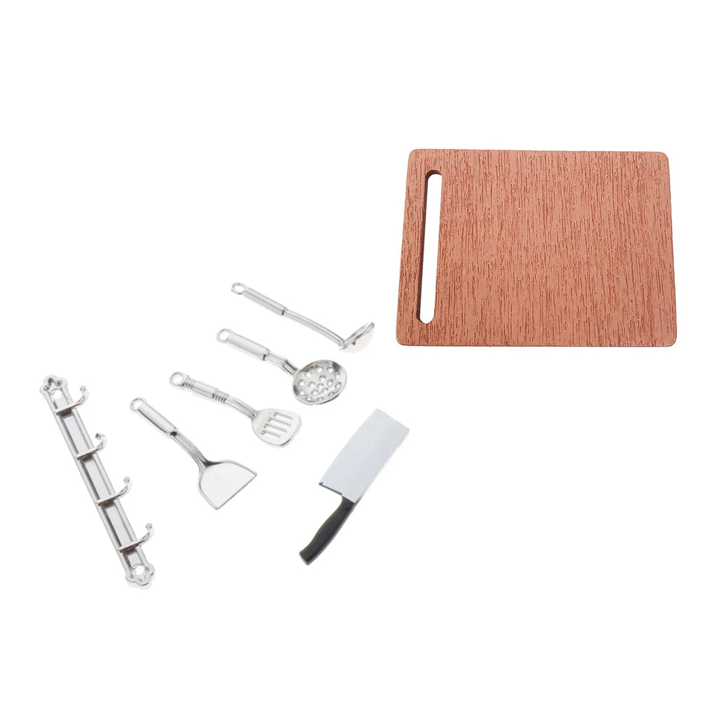 Mini Metal Dollhouse Kitchen Cookware Set with Chopping Board D981434