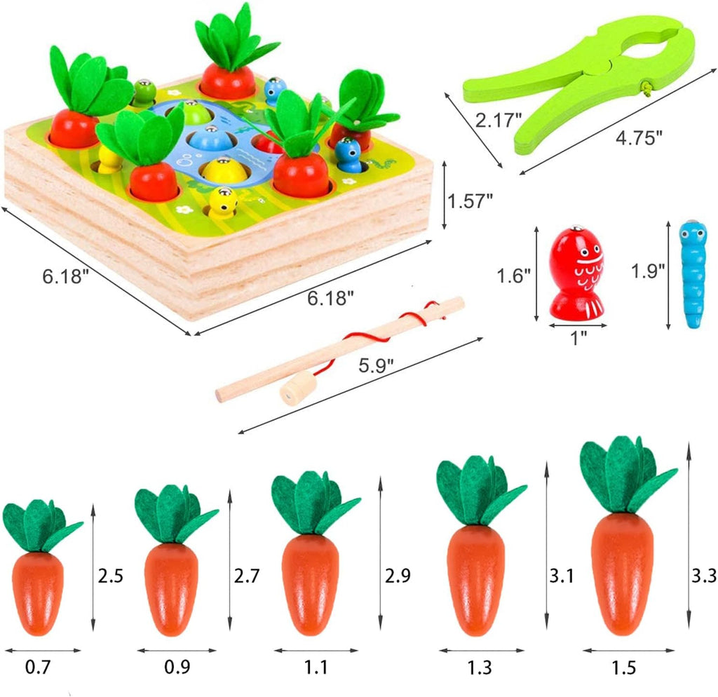 Montessori Wooden Toys Carrot Harvest Magnetic Fishing Game Q450