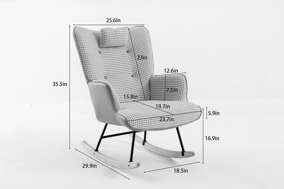 White Wingback Glider Rocker with Solid Wood Base X645
