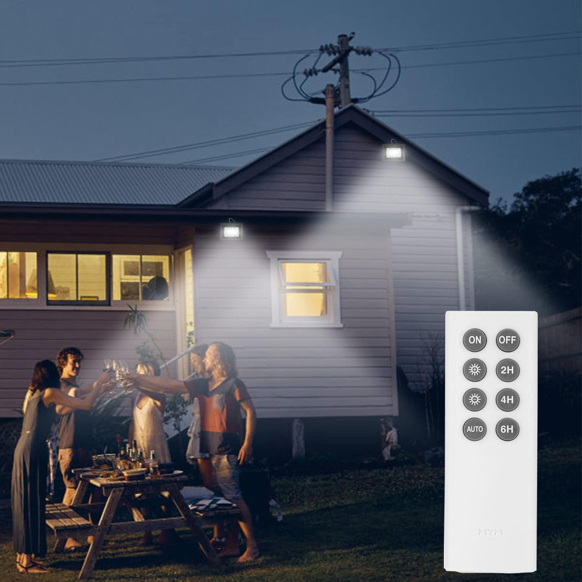 Solar Flood Lights Outdoor Remote, Dual 42 LEDs 6500K, Dusk to Dawn, 16.4ft Separated Cables, IP65 Waterproof A12052