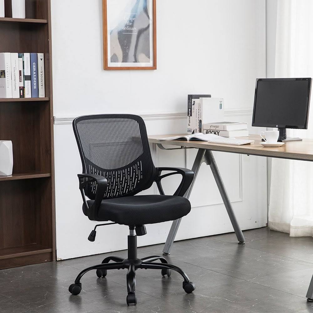 Black Swivel Mesh Chair with Armrest O349918