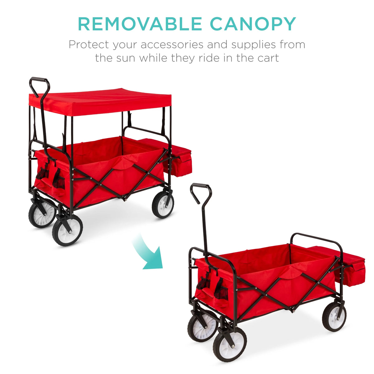 Red Collapsible Outdoor Utility Wagon with Removable Canopy E639064