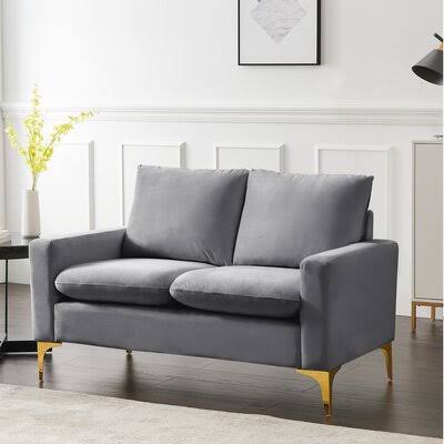 DarkGray Velvet Square Arm Loveseat E93407