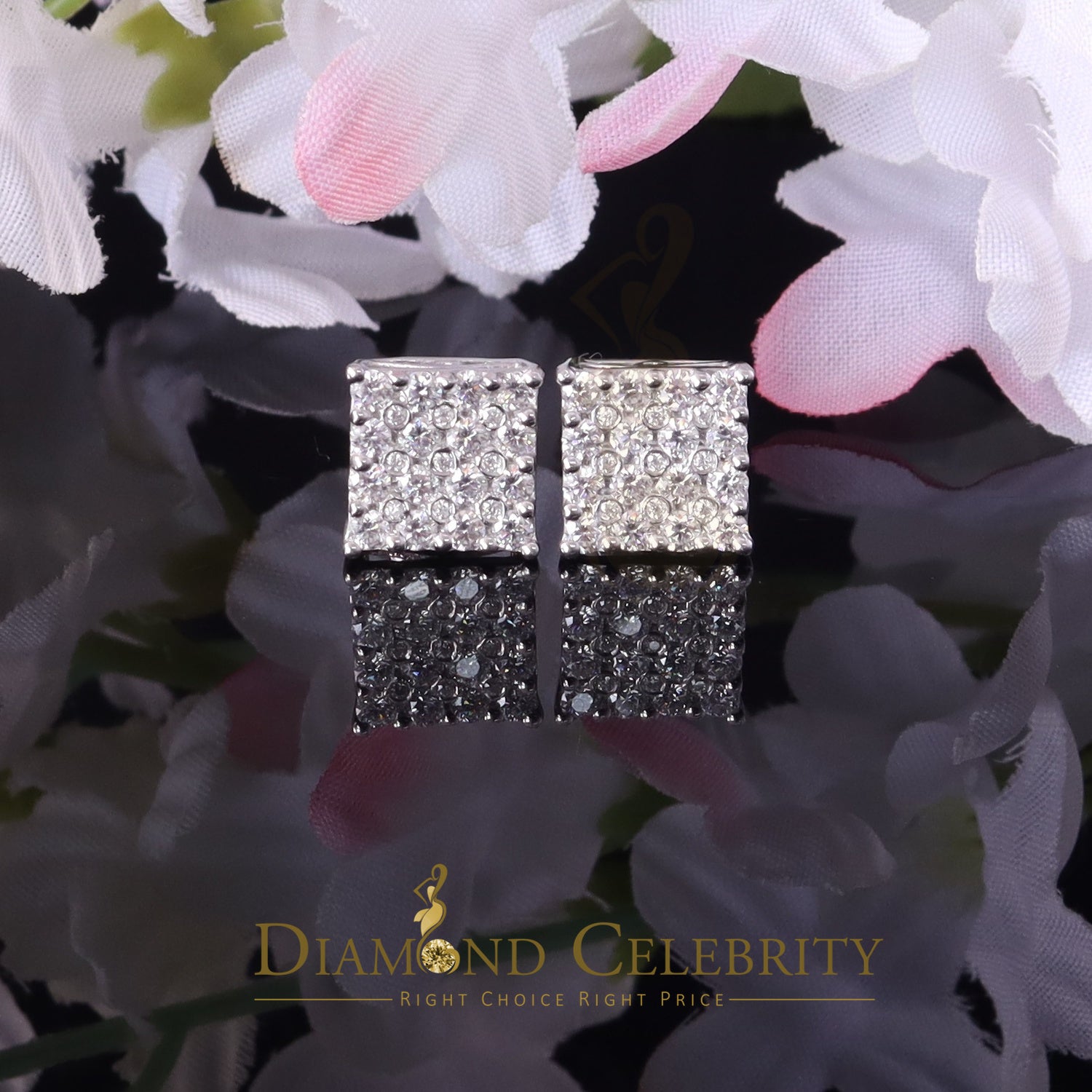 925 Silver White Moissanite Square Stud Earrings W169356