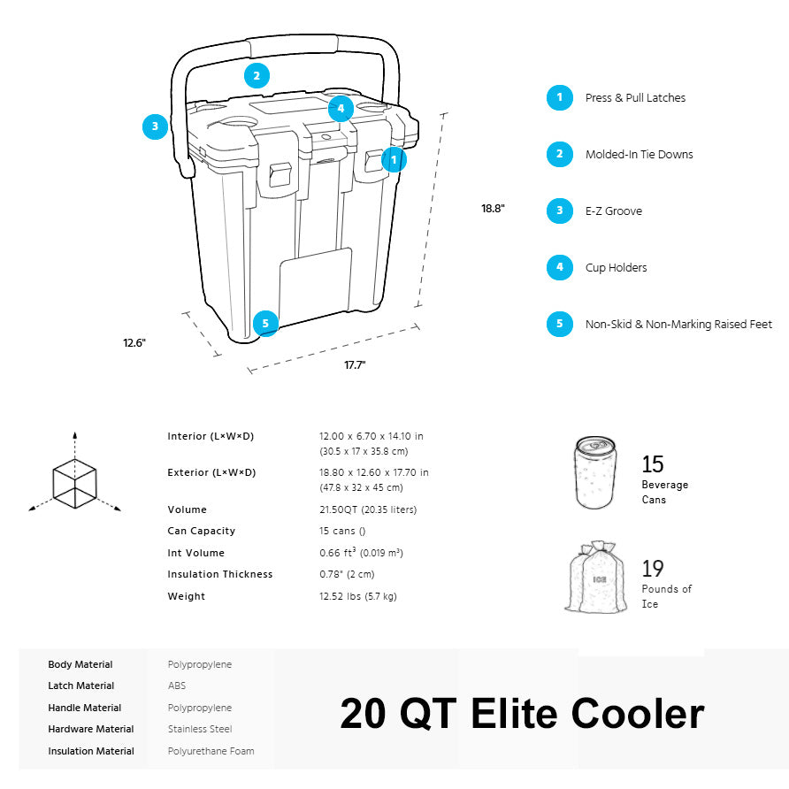 20QT Elite Cooler Pacific Blue Orange Seafoam S8683