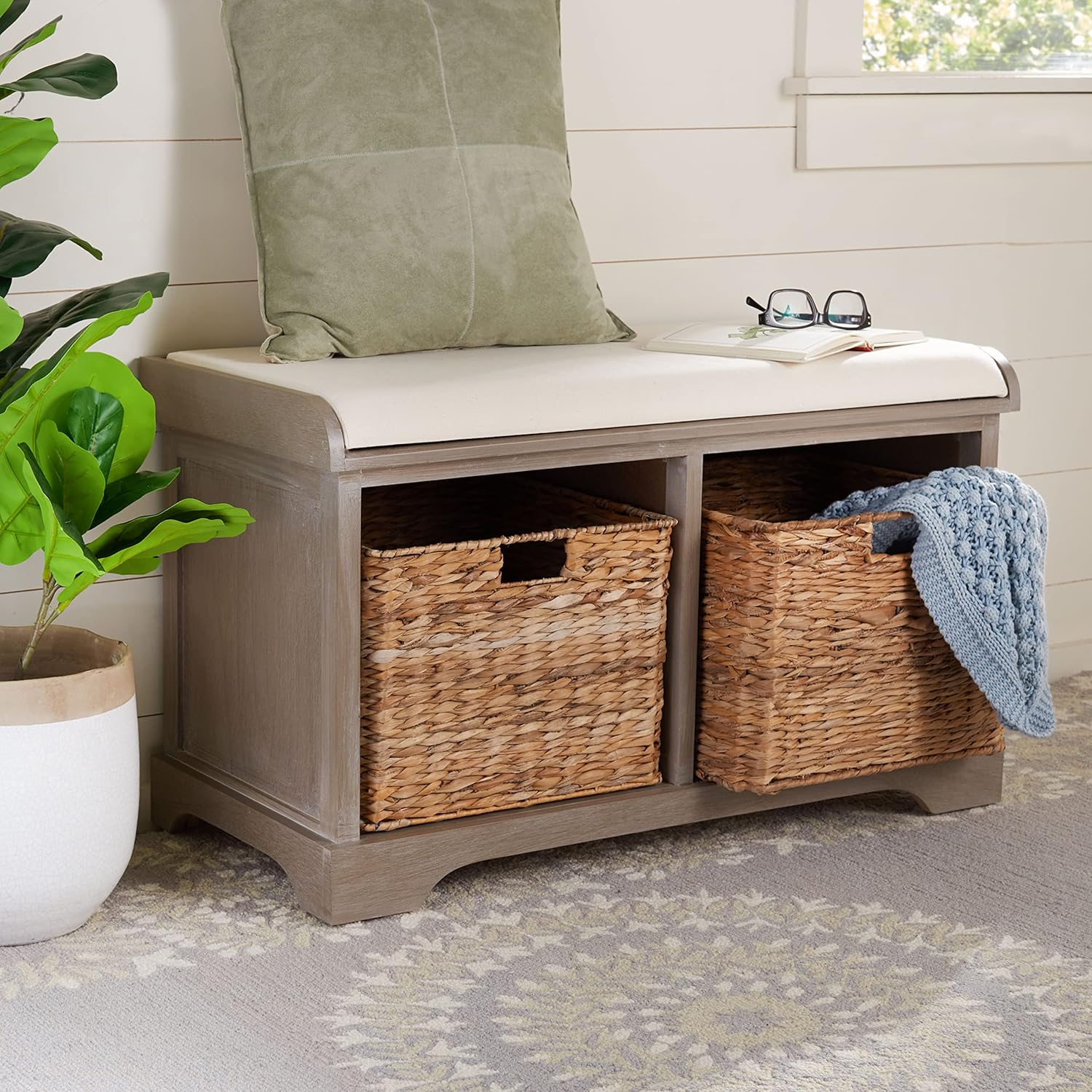 Brown Wicker Storage Bench X460