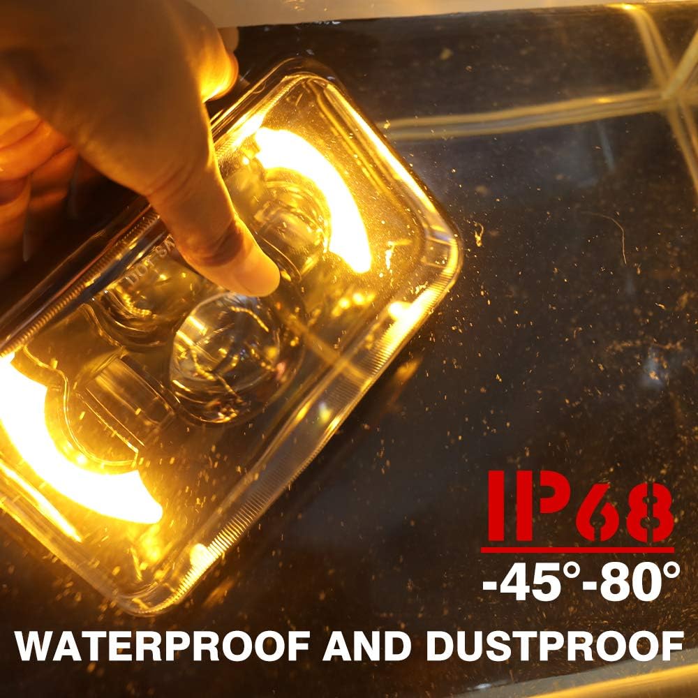 4x6 Inch LED Headlights Sealed Beam 80W Amber Halo Rectangular Replacement T272509