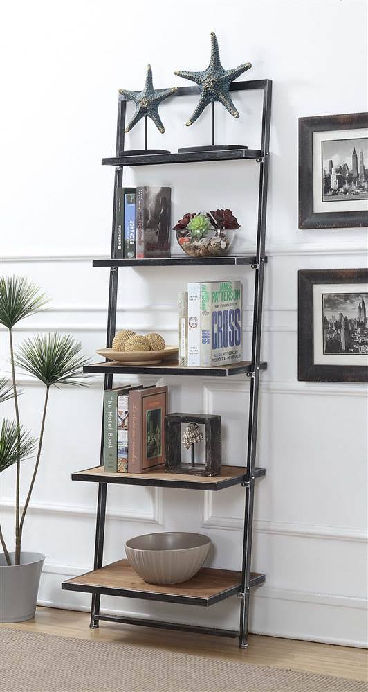 5 Tier Black Ladder Bookcase Shelf E770