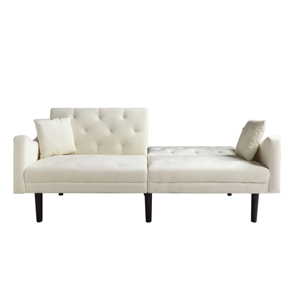 Beige Velvet Futon Sofa Bed with Pillows C630109