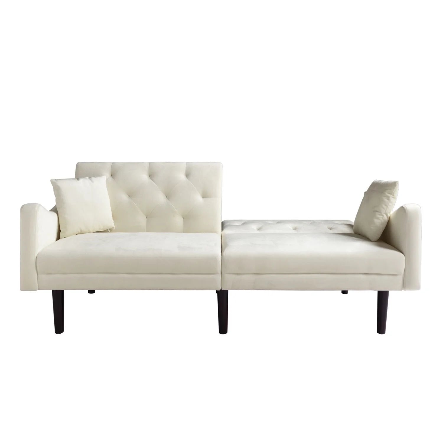 Beige Velvet Futon Sofa Bed with Pillows C630109
