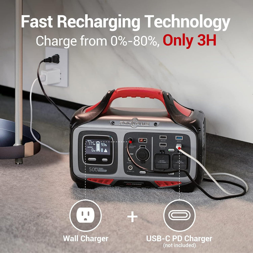 Portable Power Station 500W 505Wh Solar Generator with 2 AC Outlet M68530