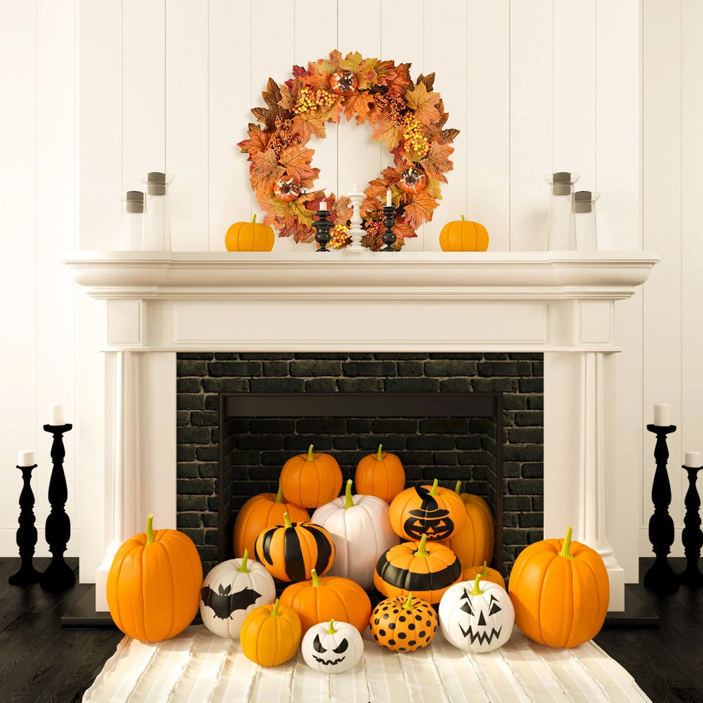 Artificial Hanging Maple Leaf Wreath with Pumpkin and Berry Z199805