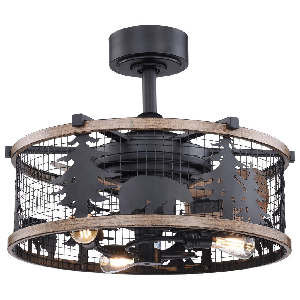 Bronze and Teak Rustic Indoor Ceiling Fan with Light Kit and Remote D4490