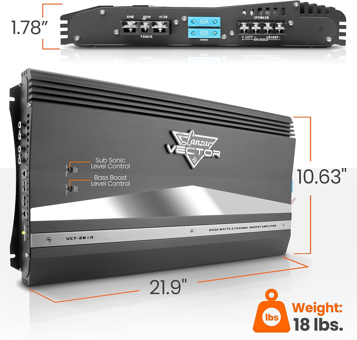 4 Channel 2000 Watt Bridgeable MOSFET Car Audio Amplifier I804