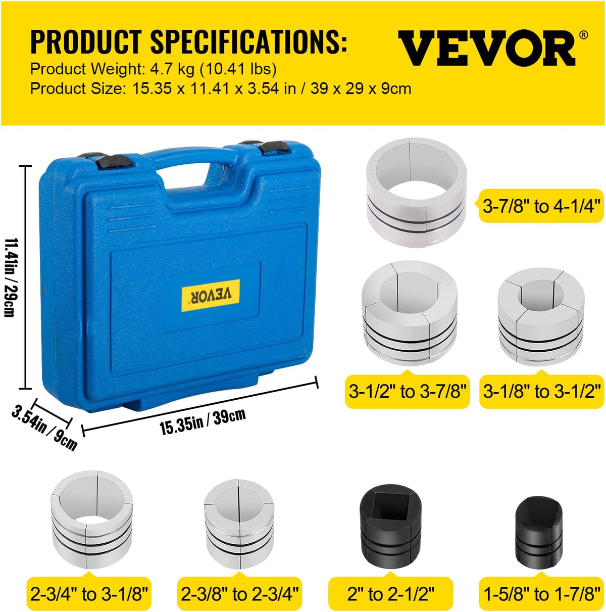 Hydraulic Exhaust Pipe Expander, 10 T Manual Pipe Stretcher with 4 Dies and 2 Storing Case Z1046