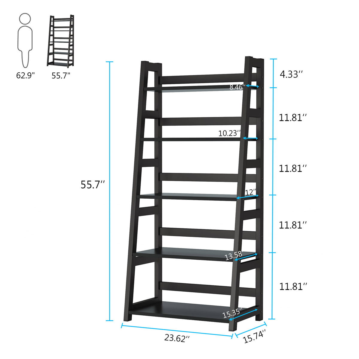 Walnut/Black 5-Tier Bookshelf R694887