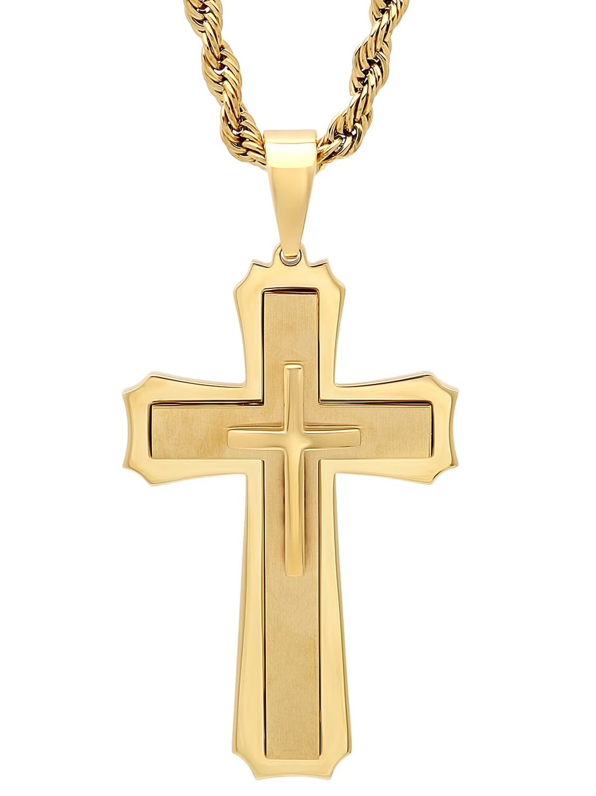 Gold-Tone Stainless Steel Cross Pendant Necklace J94857
