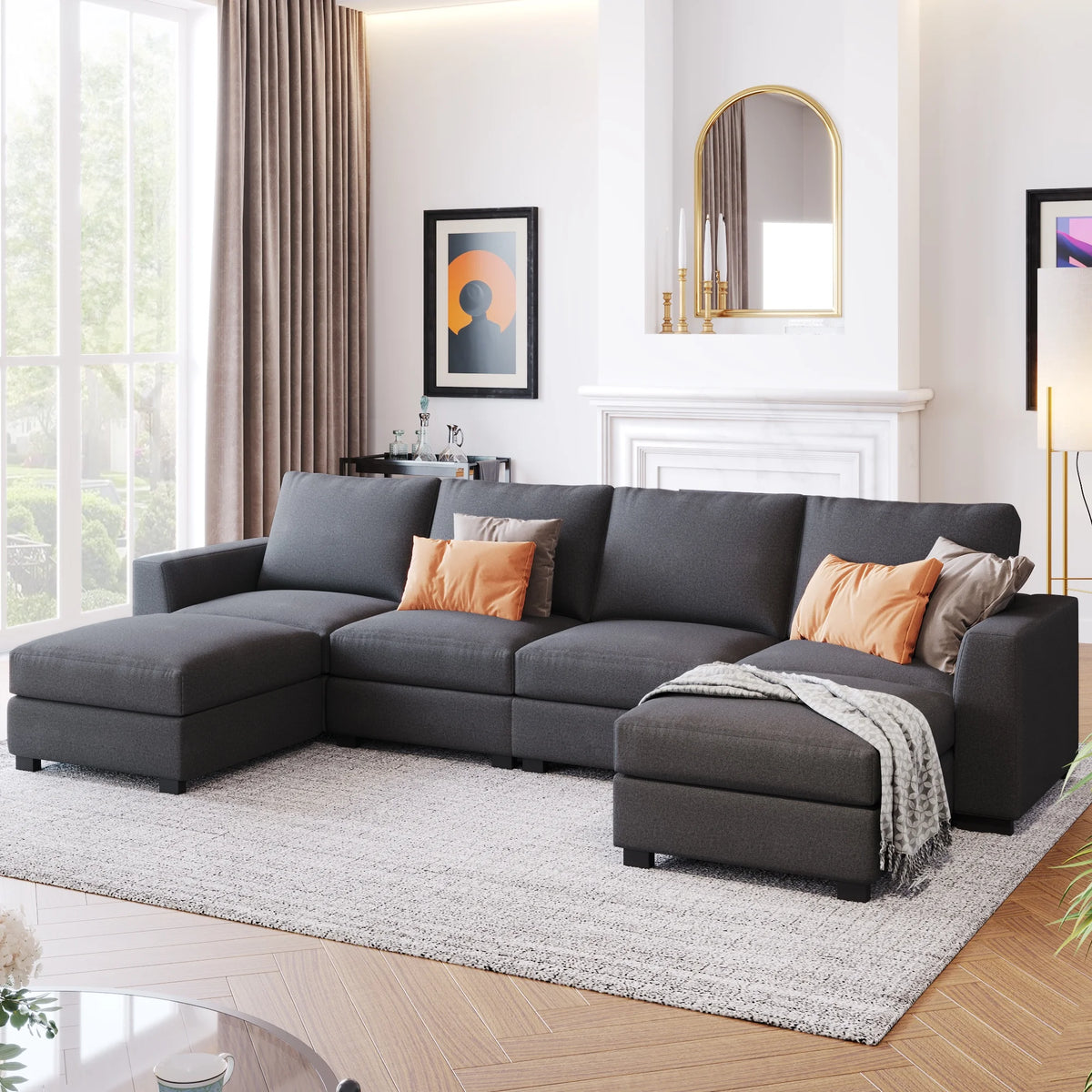 U Shaped Sofa with Removable Ottomans D54952