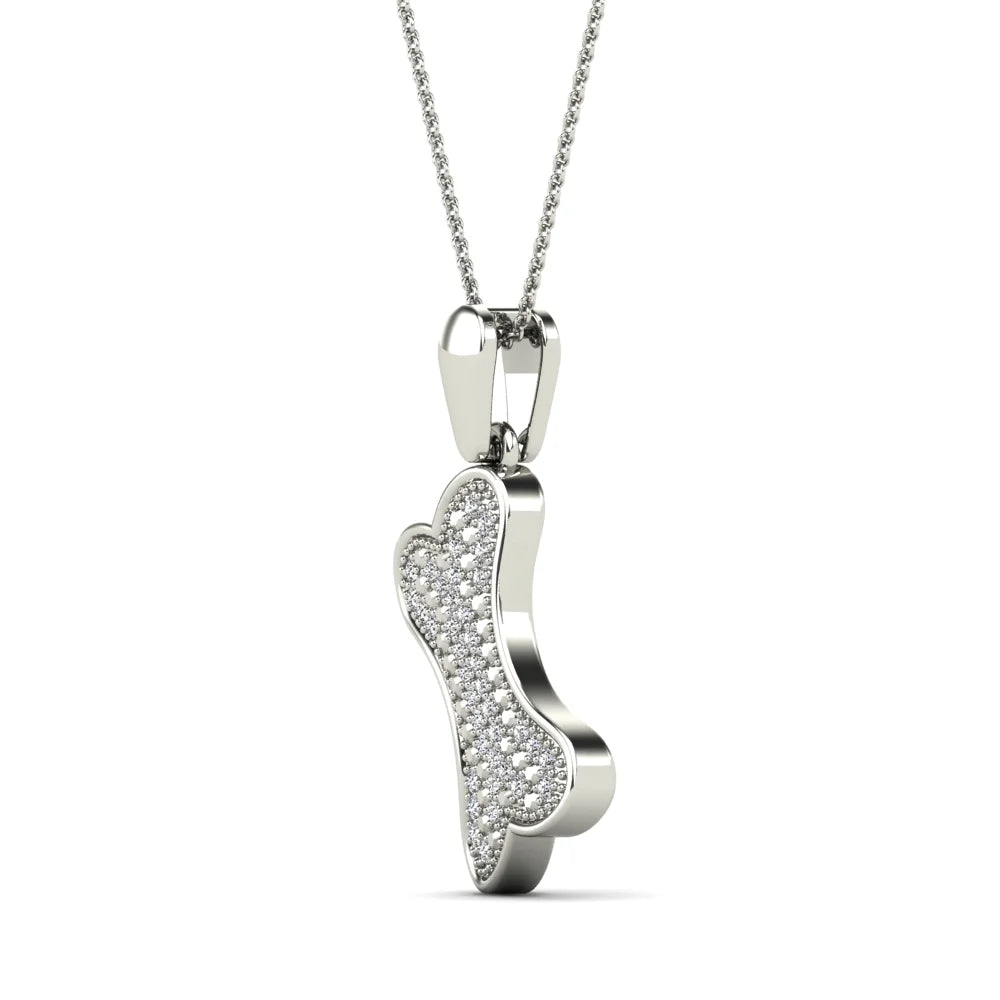 10K White Gold Diamond Dog Bone Pendant Necklace P24355