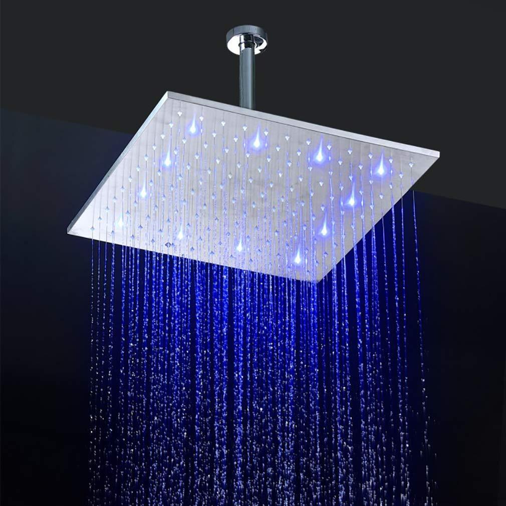 16 Inch Square Ceiling Mounted Thermostatic Rainfall LED Shower With Body Jets R64391