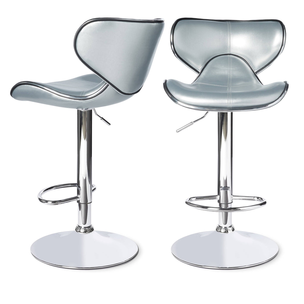Leatherette Adjustable Swivel Barstool Set of 2 Silver Z584