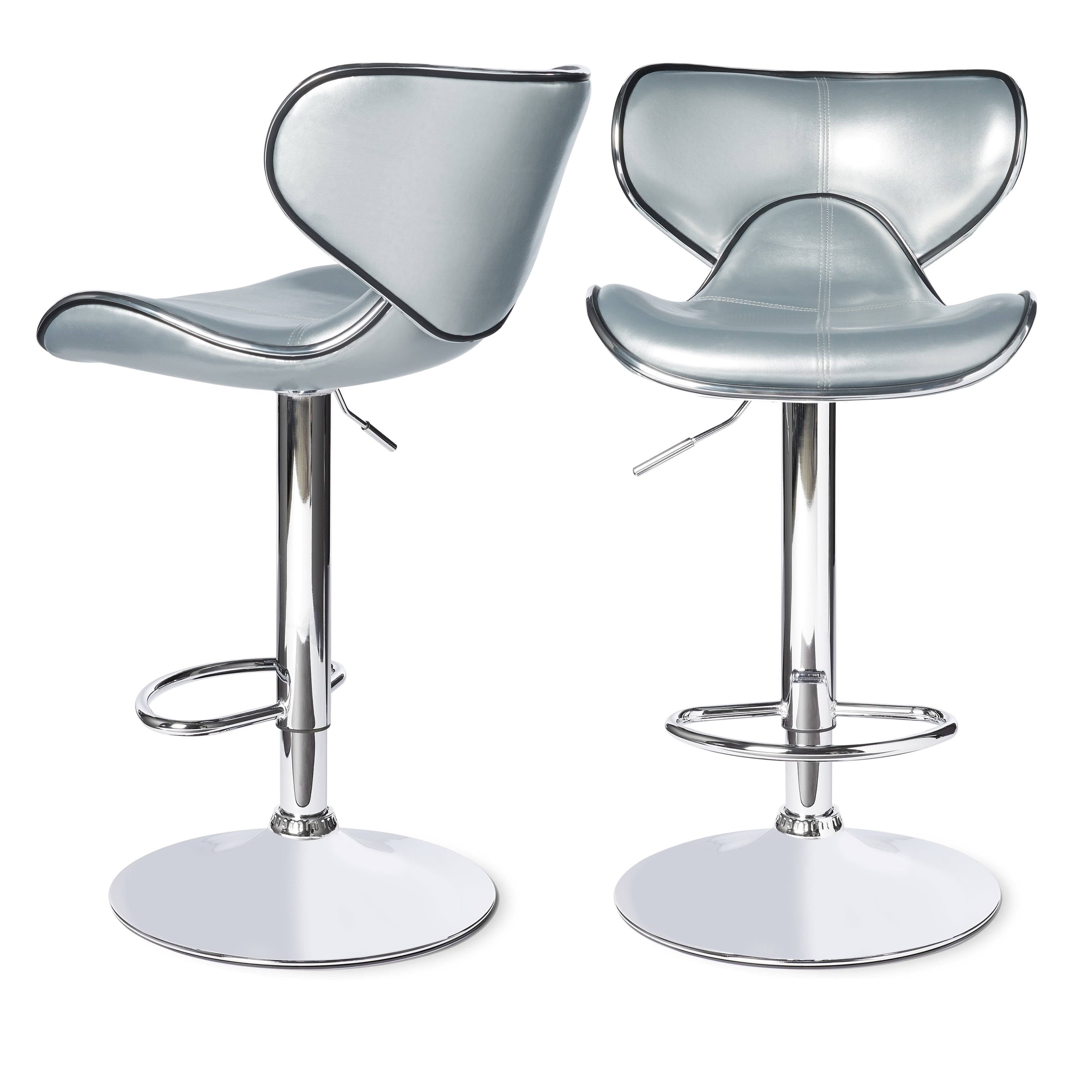 Leatherette Adjustable Swivel Barstool Set of 2 Silver Z584