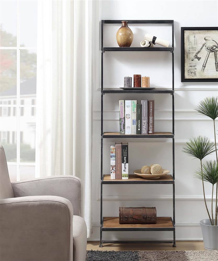 5 Tier Black Ladder Bookcase Shelf E770