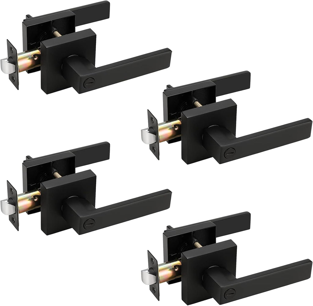 Matte Black Square Privacy Door Levers, Keyless Interior Door Handles Z9017