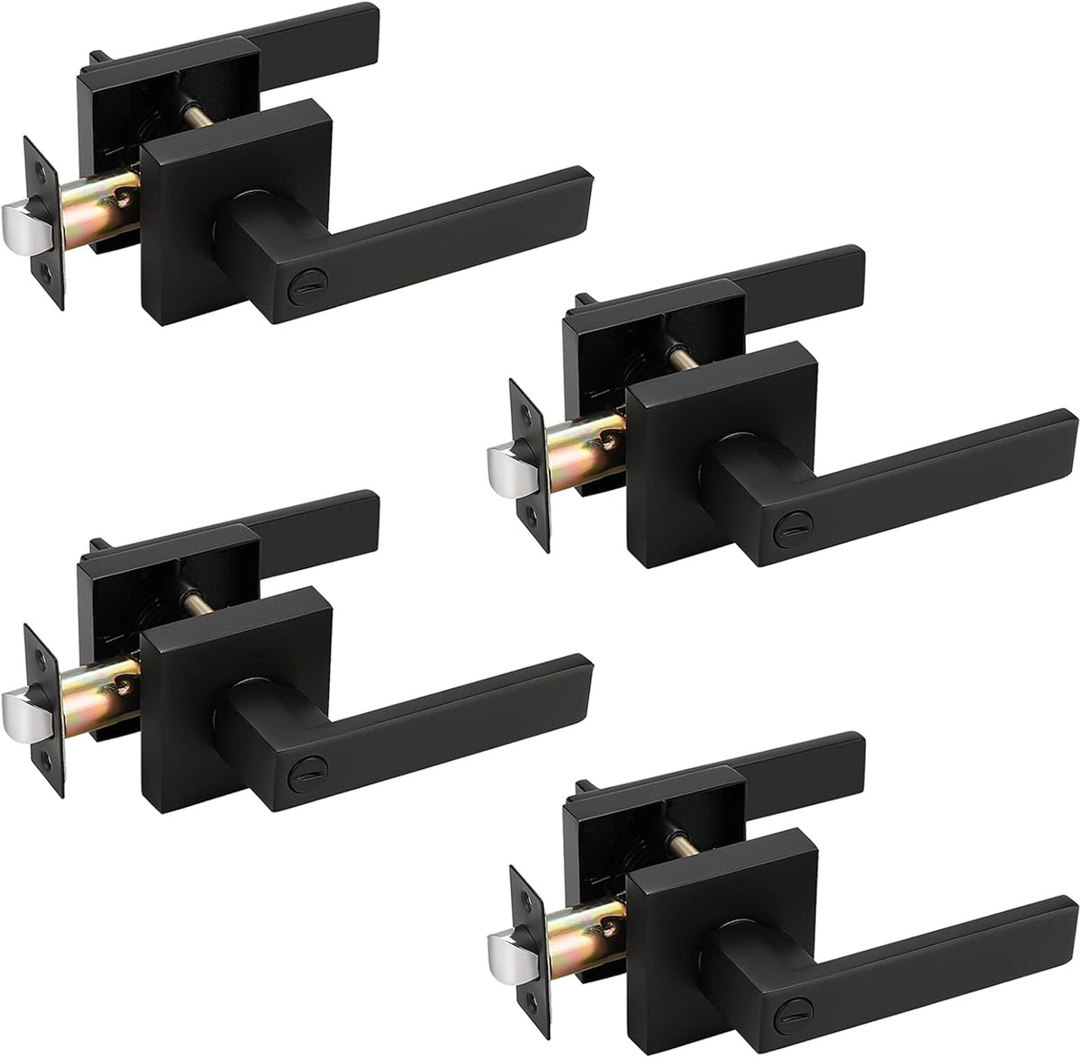 Matte Black Square Privacy Door Levers, Keyless Interior Door Handles Z9017