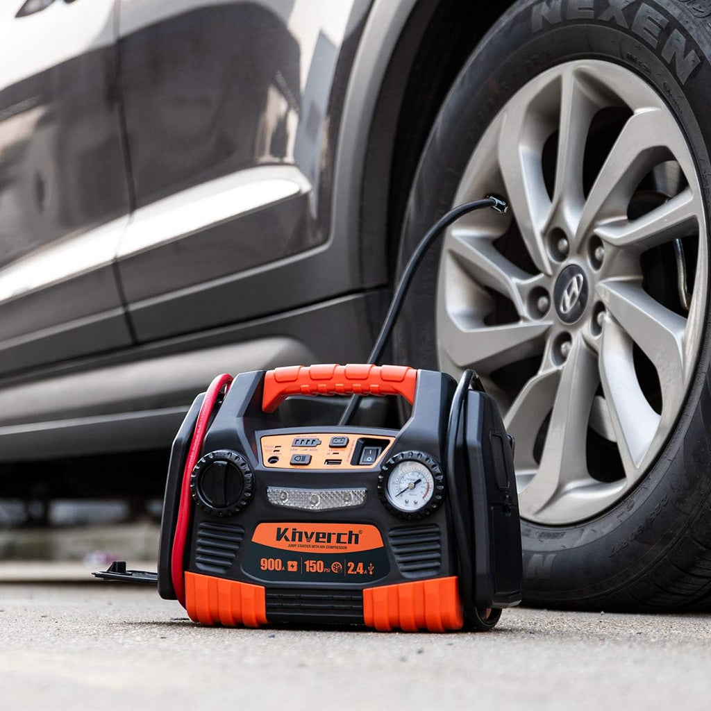 Jump Starter 900 Peak 9AH Portable Car Jump Starter with Air Compressor Tire Inflator USB Port 12V Power Ports G54986